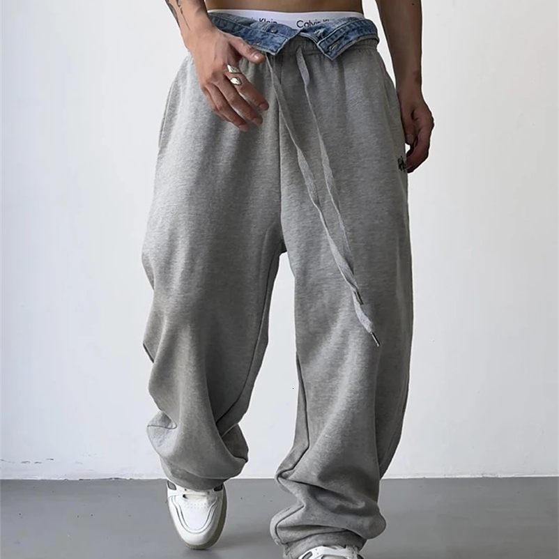 HOUZHOU Hip Hop Grey Sweatpants Sports Pants Button Jean Elastic Waist Pants Loose Trousers Y2K Casual Sportwear Pants Joggers 240911