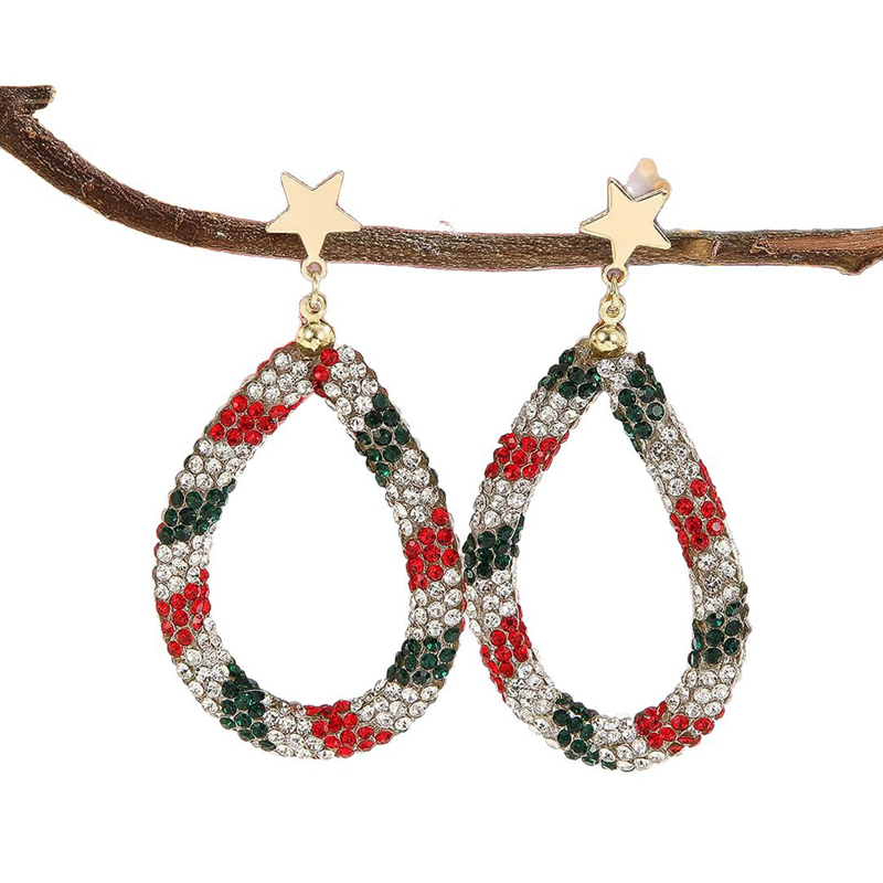 Creative Colored Rhinestone Teardrop Star Earrings, Christmas Earring Set Women's Christmas Decorative Earrings Holiday Jewelry Gift