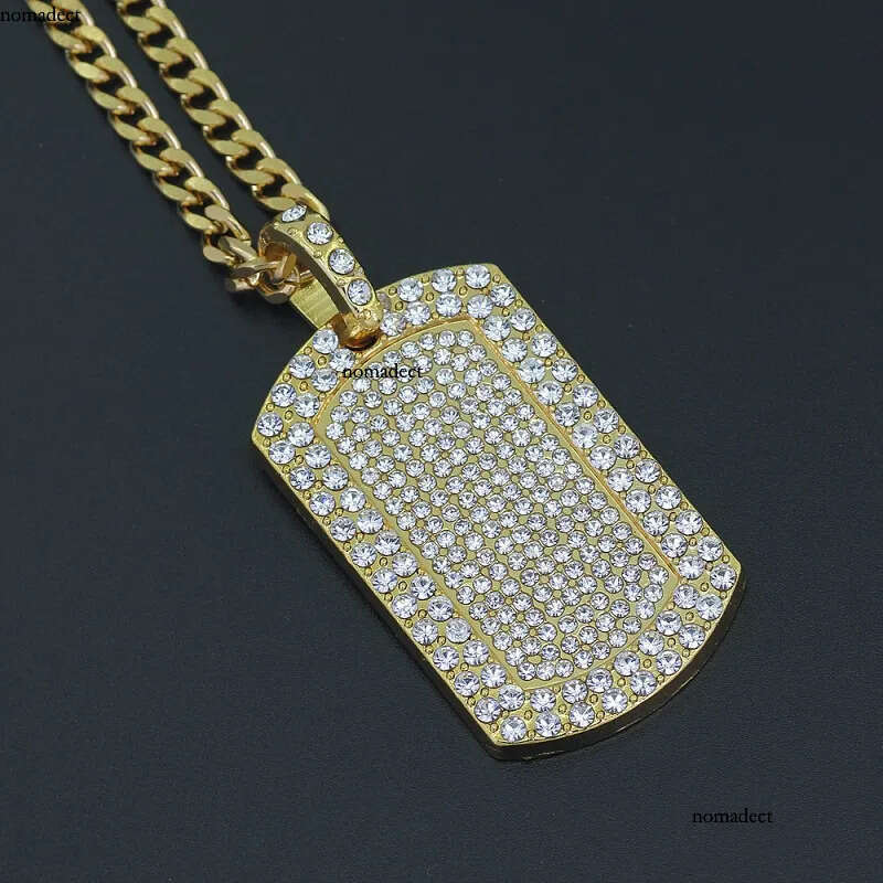 Mens Hip Hop Necklace Jewelry Full Rhinestone Iced Out Dog Tag Pendant Gold Necklaces For Men 29