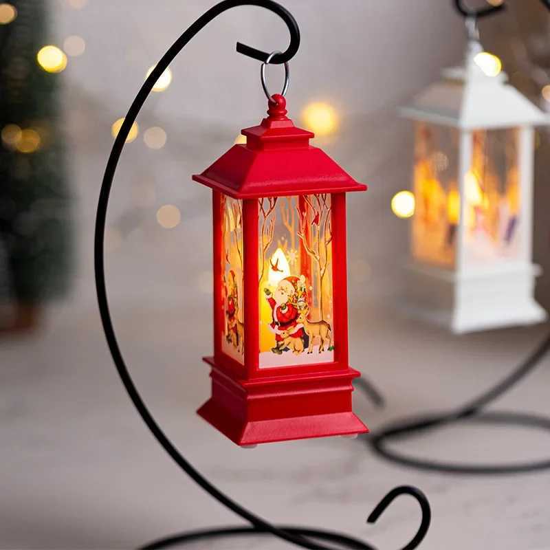 Vintage Christmas Lantern with Snowman and Santa Reindeer Design Battery Powered LED Night Light Desktop Holiday Decoration J250925