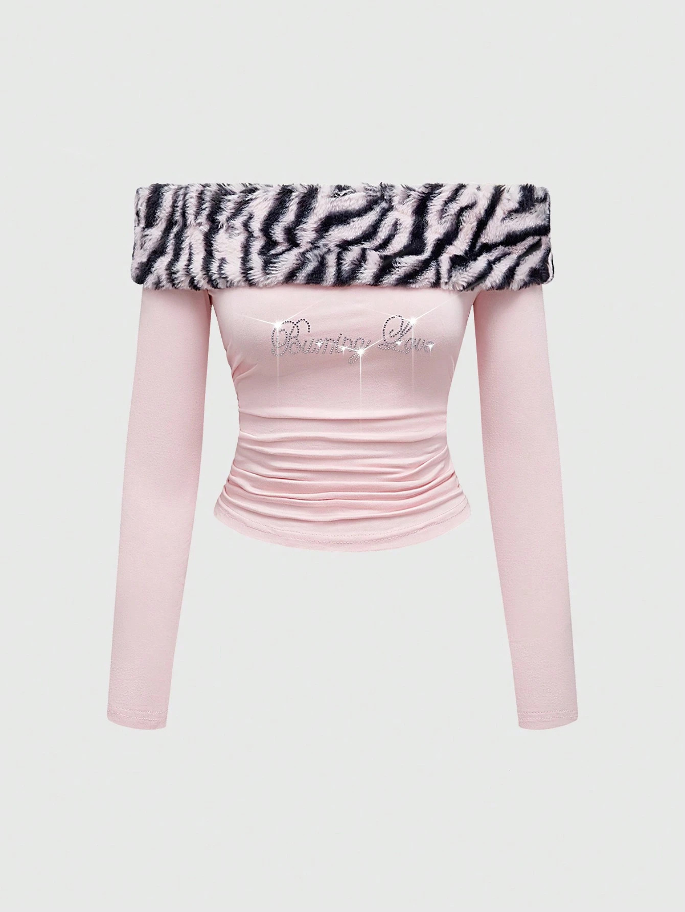 Sweet and Spicy Design Slim Fit Tight Plush Leopard Print Patchwork Crop Hot Girl Women's Tube Top Vest