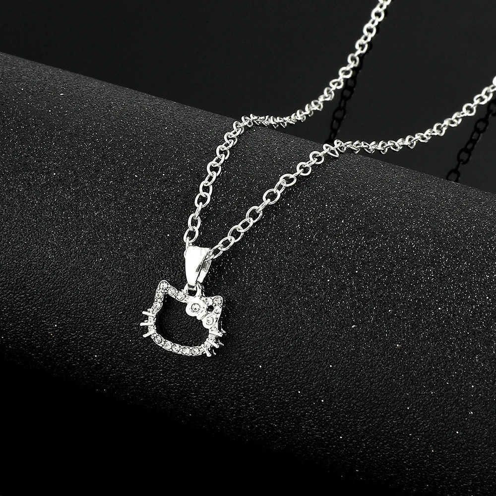 Sanrio Hello Kitty Anime Crystal Pendant Necklace Silver Color Clavicle Chain Girl Charms Jewelry Perfect Birthday Gift L250925