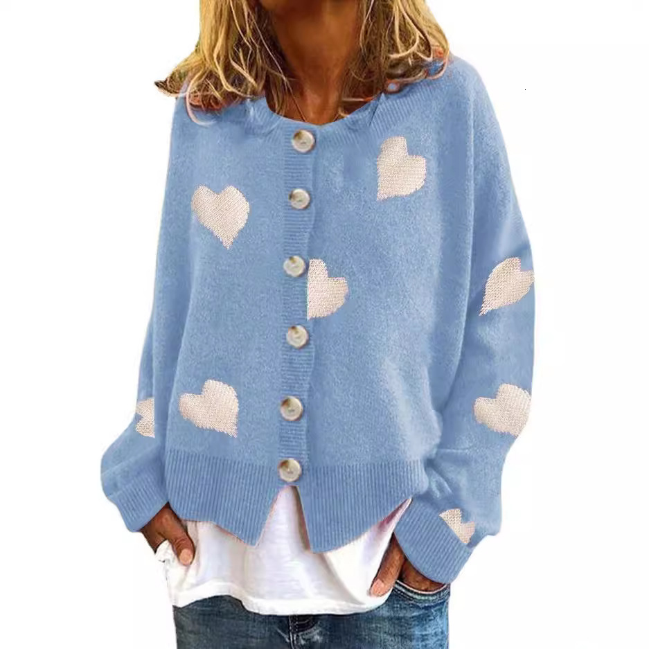 Autumn Winter New Knitted Single-Breasted Heart Women's Coat Sweater