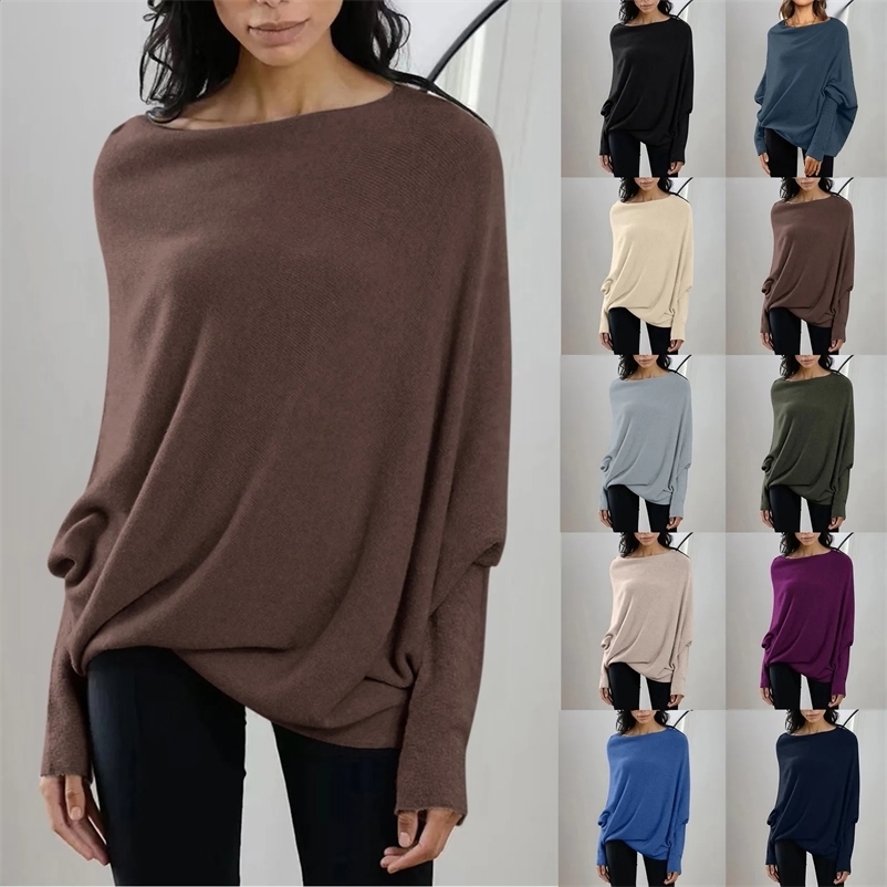 Womens Long Sleeve Neck Tunic Tops Fall Baggy Slouchy Pullover Sweaters Off The Shoulder Sweater 240911