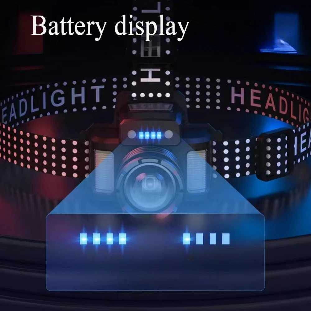 Most Powerful 30W LED Headlamp Intelligent Induction Headlight TypeC USB Rechargeable Head Lamp Waterproof Head Flashlight J250925