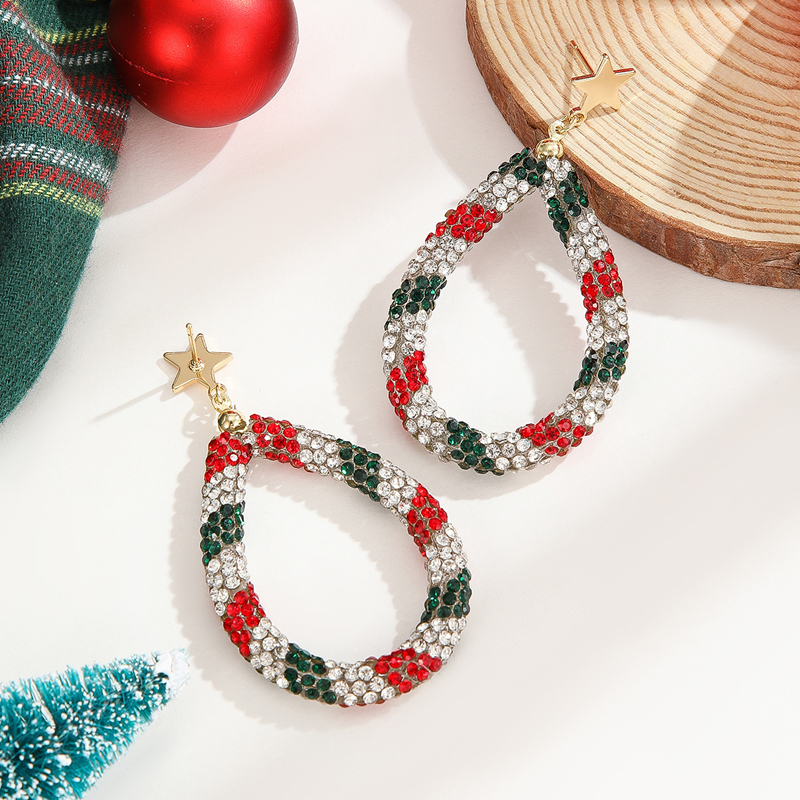 Creative Colored Rhinestone Teardrop Star Earrings, Christmas Earring Set Women's Christmas Decorative Earrings Holiday Jewelry Gift