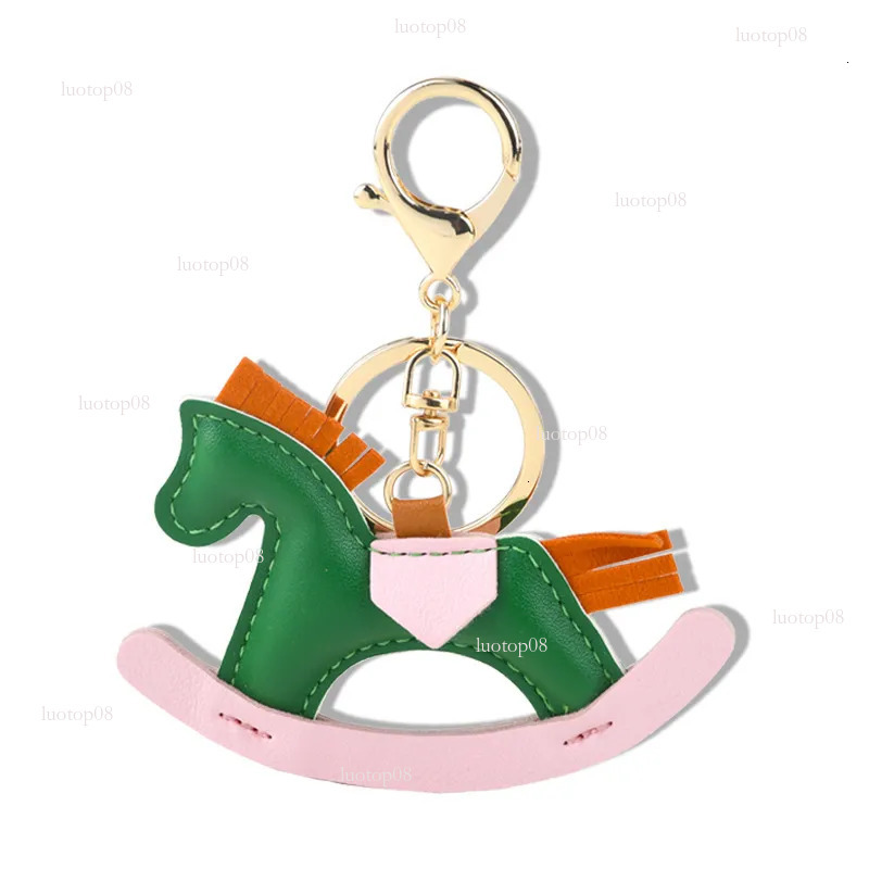 key chain designer crazy Ins pony cartoon rocking horse handmade leather bag pendant car keychain wallet