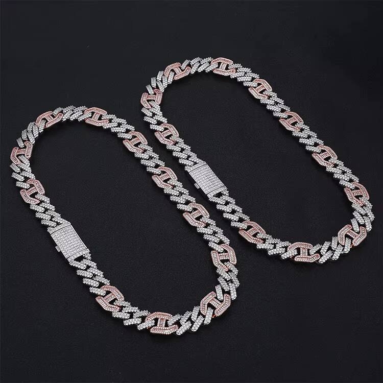 Iced Out Cuban Link Chain for Men Hip Hop Pig Nose Necklace Bracelet TwoTone Miami Cuban Coffee Bean Chain Necklace for Women