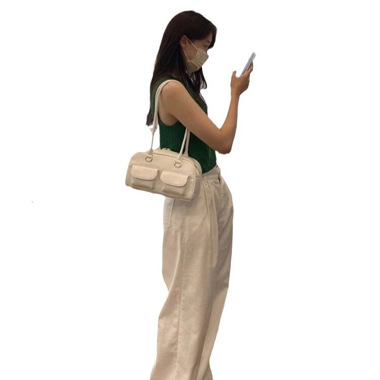 bag Autumn/Winter 2025 New Korean clean style Oil Wax Leather Bowling Bag Women's Underarm Bag Light Luxury Retro Style Handbag Designer Bag