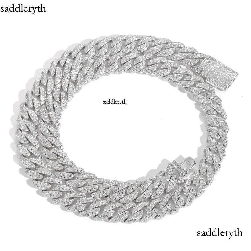 Moissanite Gold Sier Chains For Mens Womens Miami Cuban Link Chain Bracelets Necklace Jewelry 10mm Double Row Dia 27 d7 92