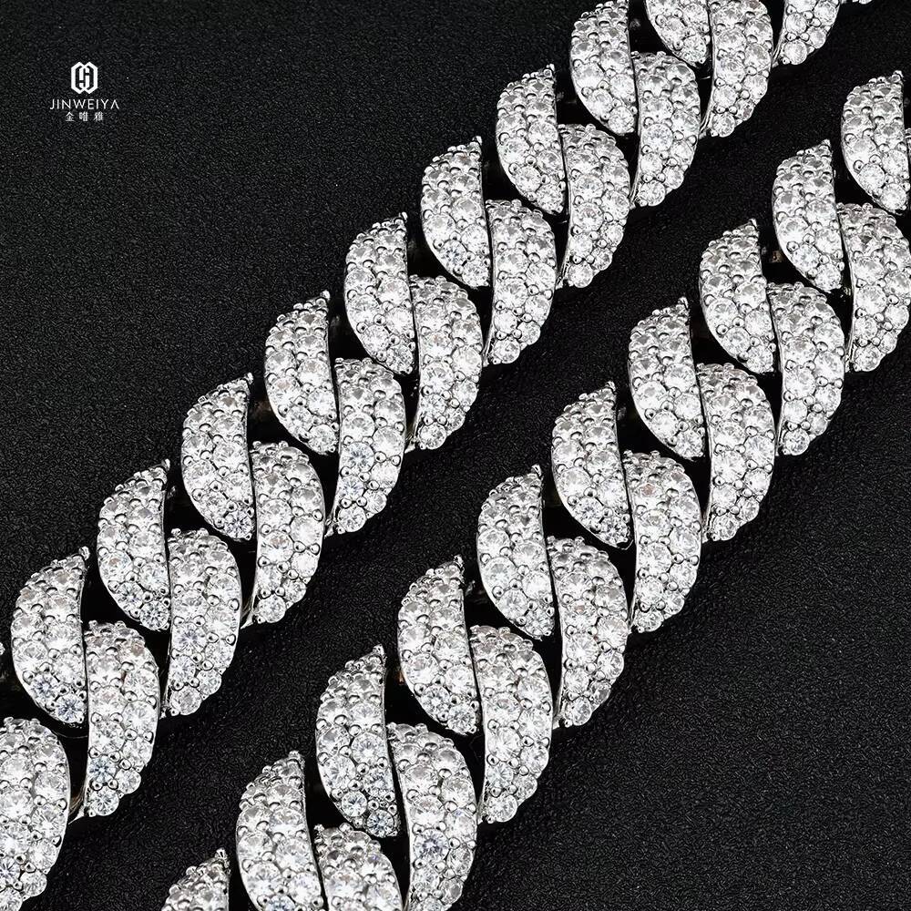 18K Gold Plated 925 Silver Moissanite 2Rows Diamond 16mm Cuban Chain Hip Hop Style Iced Out Necklace for Weddings