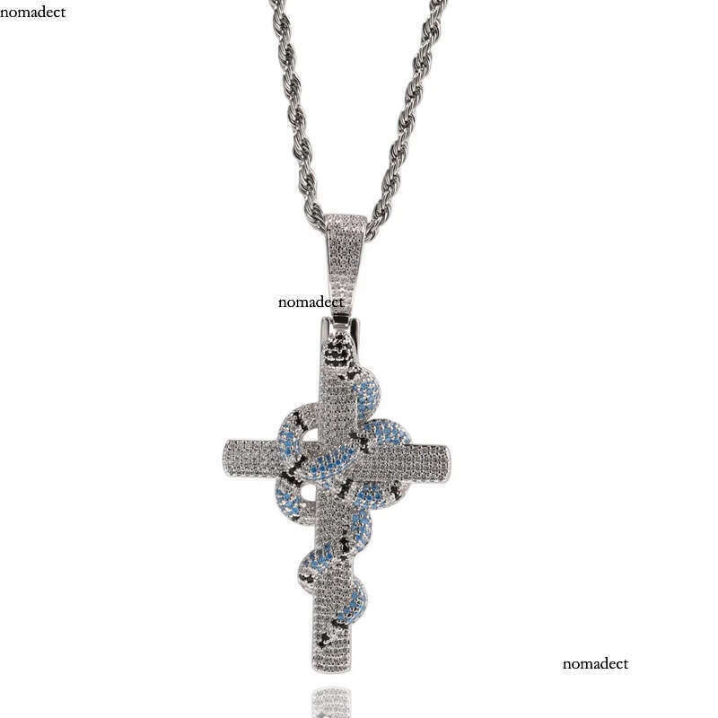 Iced Out Cross Necklaces Retro Snake Pendant Fashion Mens Hip Hop Necklace Jewelry f5