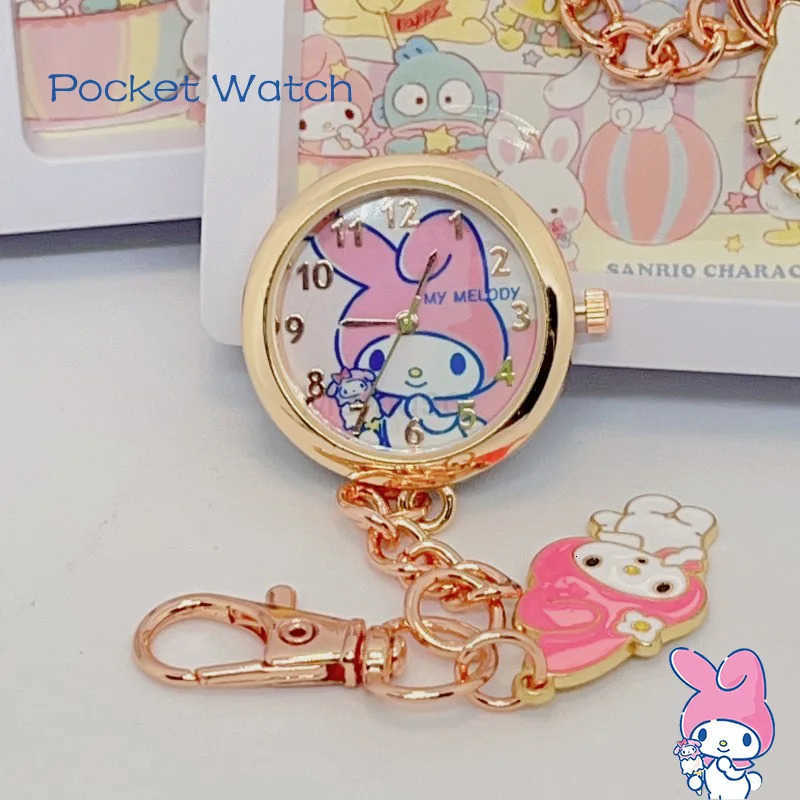 Sanrio Anime Hello Kitty Keychain Pocket Watch Girls Student Kuromi Cinnamoroll Fashion Children Gifts Quartz Watches Ornaments L250925