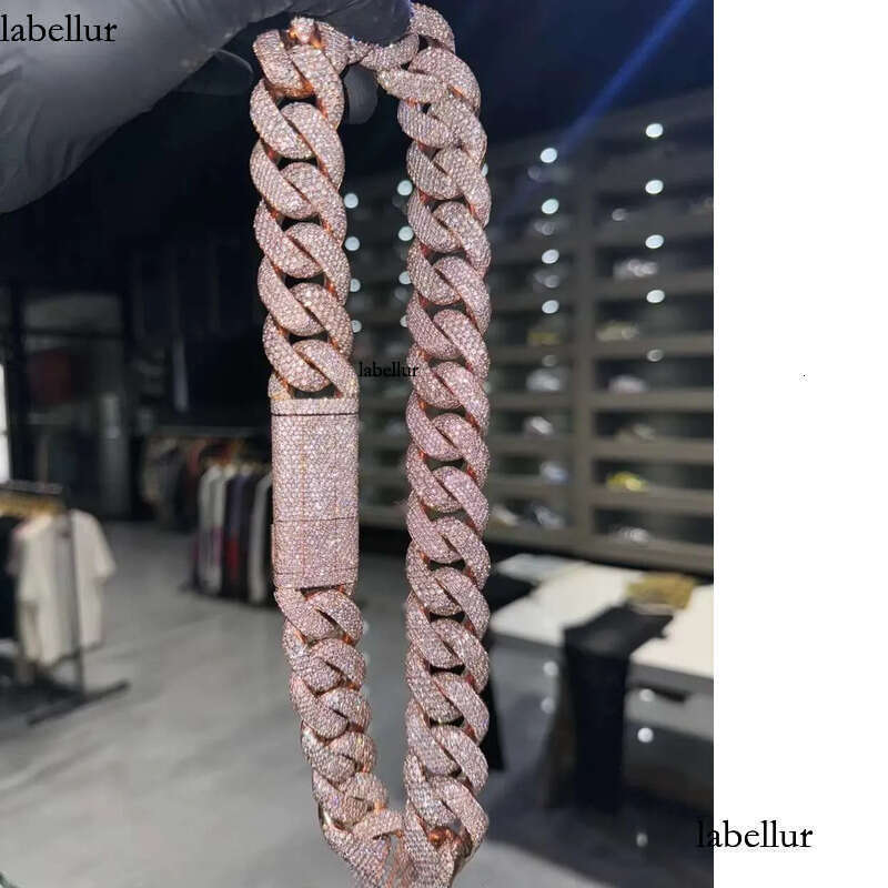 Yu Ying Custom Heavy 20mm 22mm Men Full Iced Out Moissanite Rose Gold Sier Cuban Link Chain Necklace Hip Hop Jewelry 1e