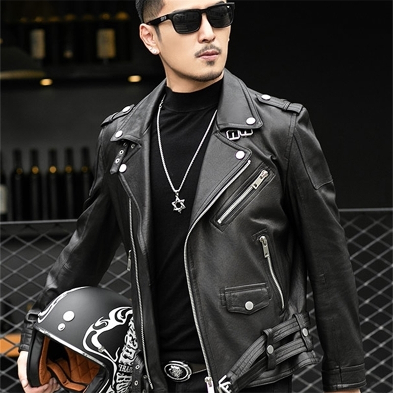 Men's Leather Faux Leather Mauroicardi Spring Autumn Short Cool Black Leather Biker Jacket Men Zipper Long Sleeve Belt Plus Size European Fashion