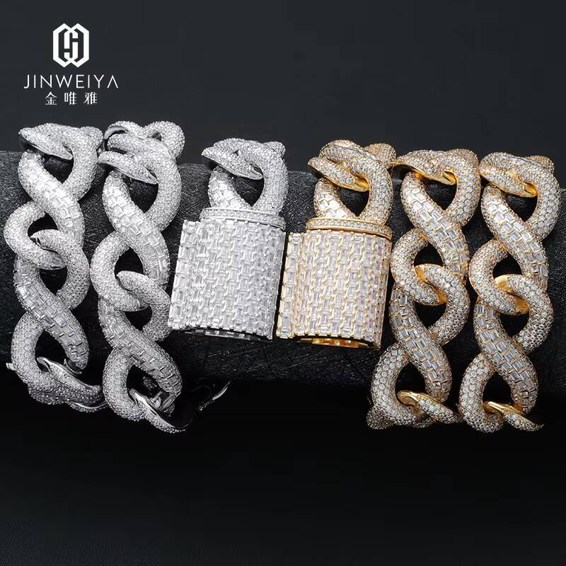 Iced Out Geometric Moissanite Cuban Link Chain Bracelet Hip Hop Gold Plated Bling Mens Heavy Miami Cuban Link bracelet Rapper Chains