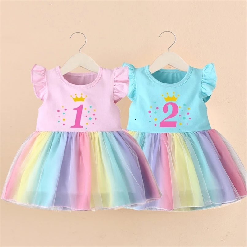 Girls Happy Birthday Number 1-4 Princess Dress Summer Kid Girls Dresses Children Birthday Party Clothing Birthday Present 241014