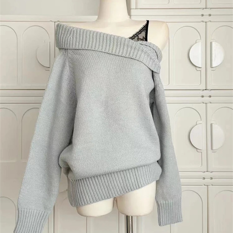 Winter womens Mori Girl Coquette two-piece knitted Korean shoulder 2000s retro long sleeved sweater Gyaru shoulder 241231