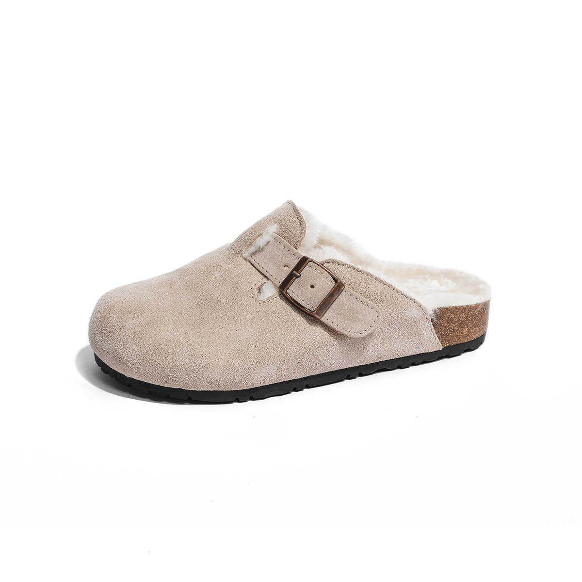 Leather cowhide Birkenstock women's shoes, cork heightening thick-soled slippers, flat-bottom fishing bag-top half-slippers, Japanese-style Birke