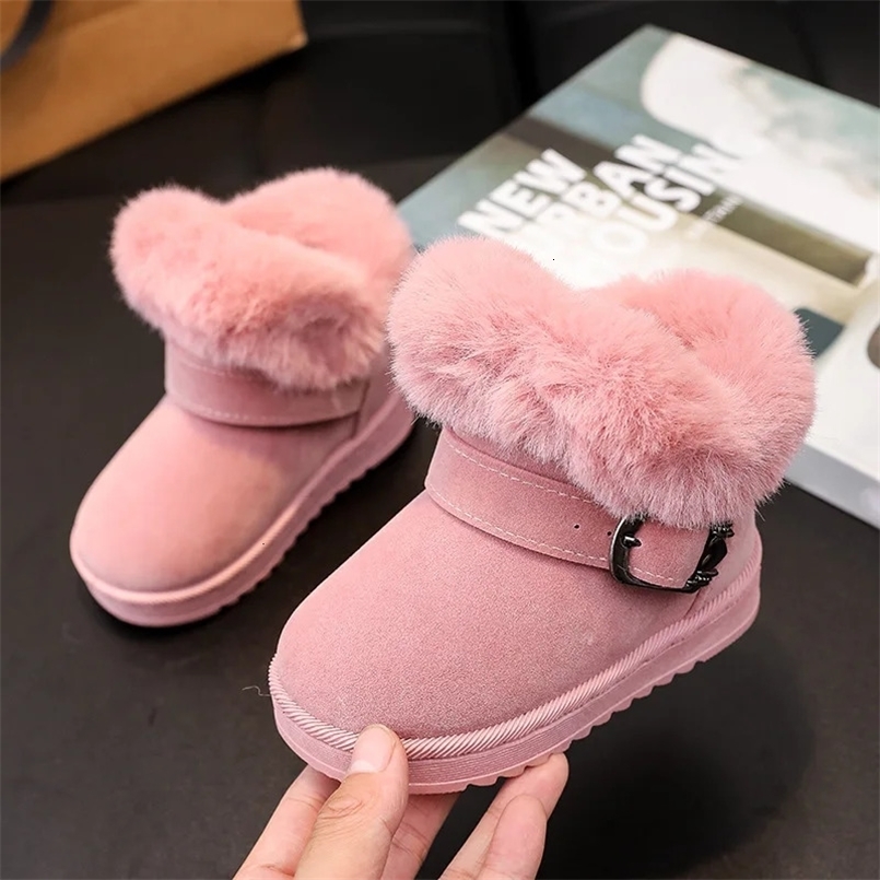 Kids Plush Snow Boots Winter Baby Soft Warm Cotton Shoes Boys Girls Buckle Belt Fur Suede Boots Princess Ankle Boots 241106