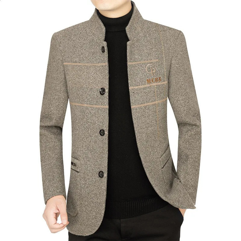 mens casual wool jacket business set Coats blend autumn slim fit clothing 240824