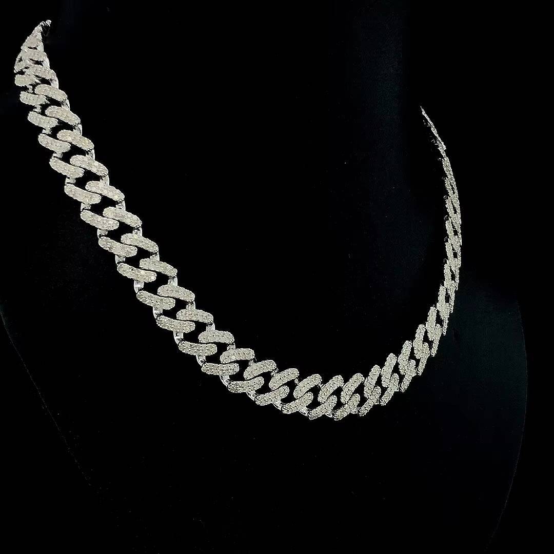 Sparkling Iced Out Prong Settings Heavy Cuban Link Chain in 10k Solid Gold With Baguette Cut Moissanite for Party Hip Hop Style