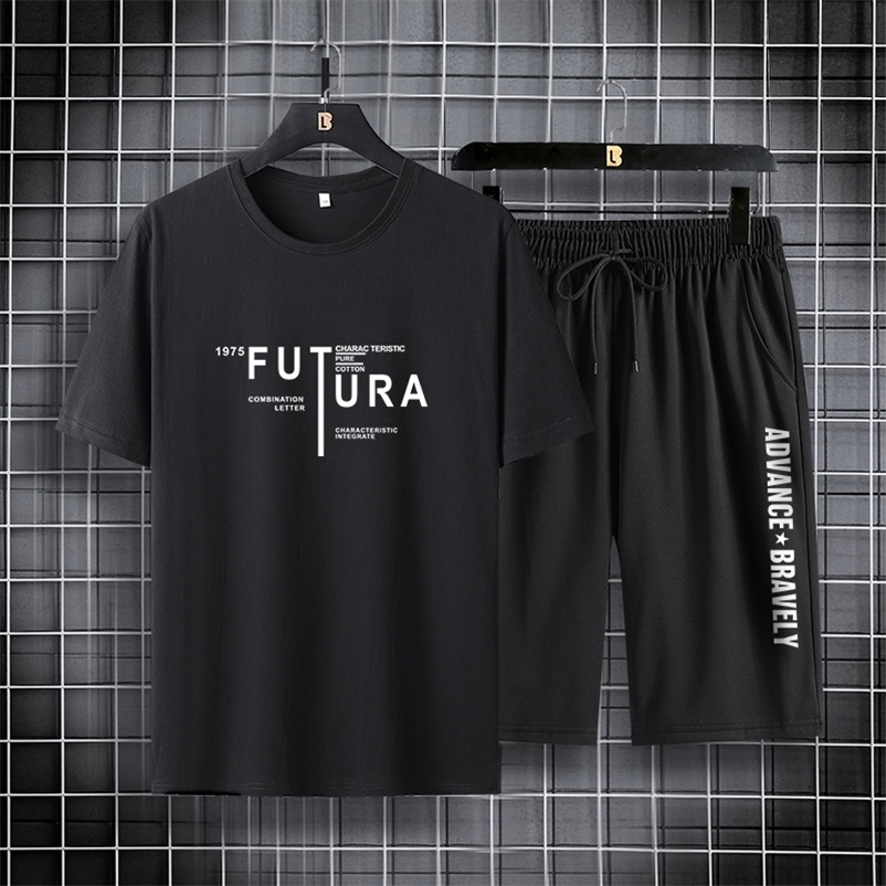 Men's Tracksuits Summer Tracksuit Men T-shirt and Shorts Set 100% Cotton Casual Short Sleeve Mens 2 Piece Set Sports Suit Fashion Sports Wear 230