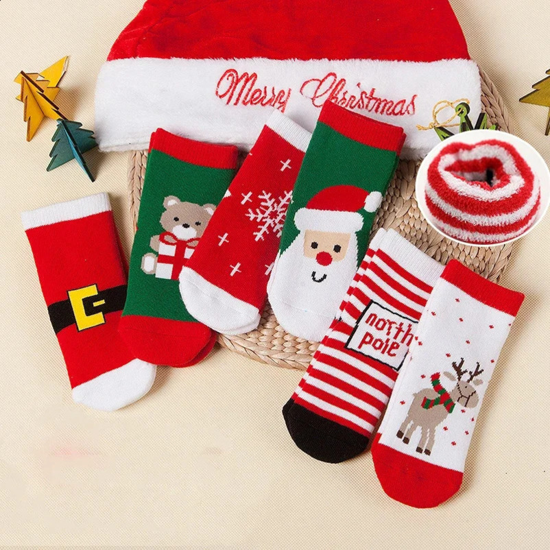 5 pairs of baby socks warm and soft in winter for boys and girls aged 1-12 thick Terry socks childrens Christmas socks 241118