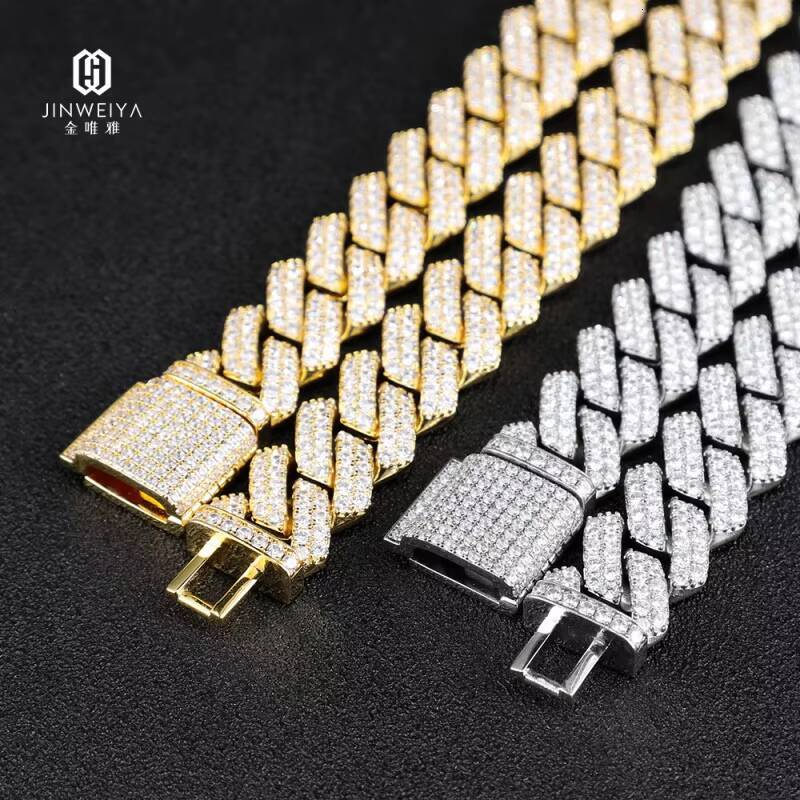 Hip Hop 16mm VVS Moissanite Iced Out Diamond 925 Sterling Silver Men Necklace Gold Chain Miami Cuban Link Chain