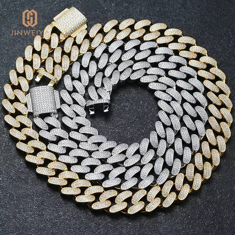 18mm 3Row Dense VSS Moissanite Bling Necklace Hip Hop Rapper Luxury Jewelry Thick Heavy Iced Out Cuban Link Chain for Men