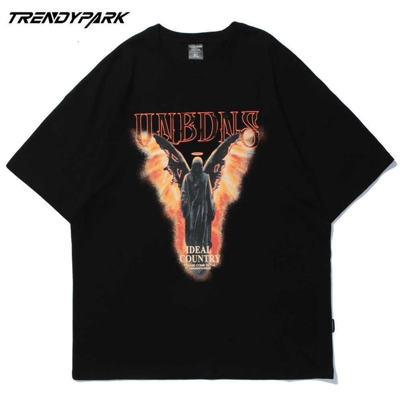 Hip Hop Oversize Men T Shirt Darkness Angle Goth Printed T-Shirt Harajuku Cotton Casual Summer Short Sleeve Tshirt Tops 210601