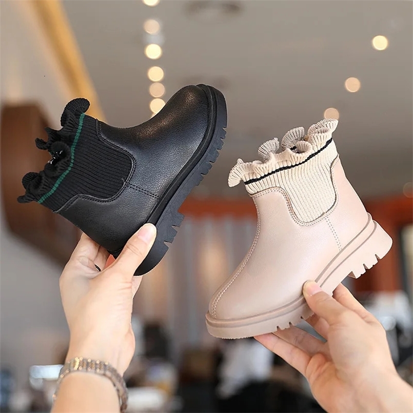 Girls Warm Boots Autumn Winter Plush Princess Knitted Short Boot Cute Sweet Style Stringy Selvedge Children Shoes botas 241106