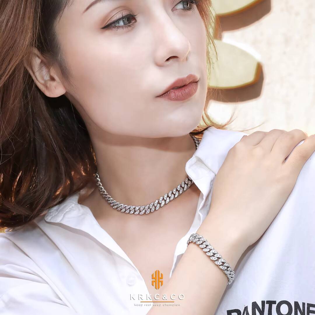 Luxury Full Iced Out Cuban Link Chain 8mm Silver 14K White Gold Plated 5A CZ Diamond Men Women RapperJewelry Hip Hop Necklace