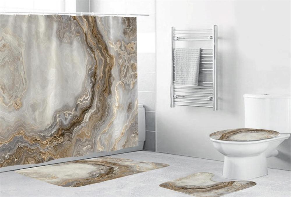 Marble White Shower Curtain Set with Non Slip Rug Bath Mat Carpet Modern Bathroom Curtains Toilet Lid Cover Home Decoration 2205059601716