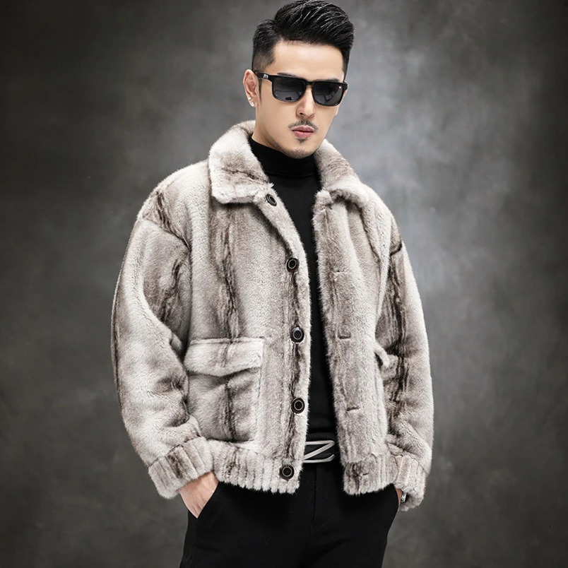 Autumn Winter Mens Fashion Leather Casual Jacket Mens Plush Fluffy Coat Mens Mink Warm Coat P467 241113