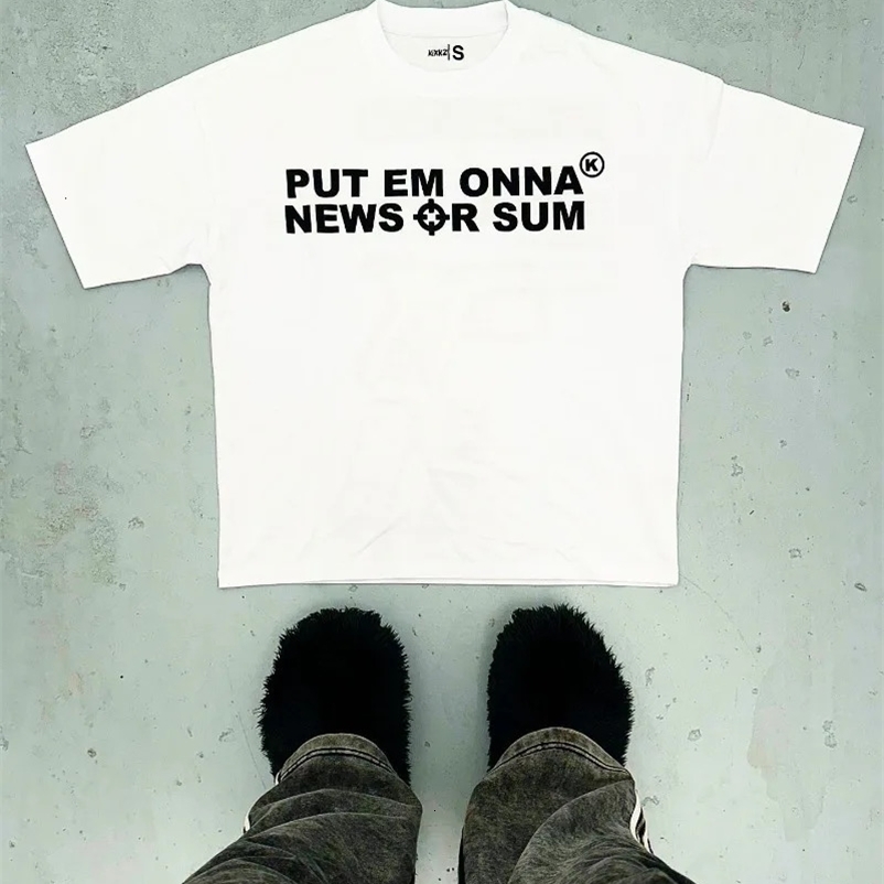 Street American Hip Hop Vintage Machine Gun Alphabet Print Oversized T-shirt for Men Y2k Harajuku Fashion Goth Style Shirt 240429