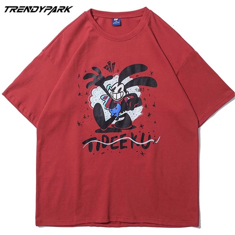 Men's T-shirt Cartoon Print Summer Short Sleeve Tee Hip Hop Oversized Cotton Casual Harajuku Streetwear Top Tshirts Clothing 210601