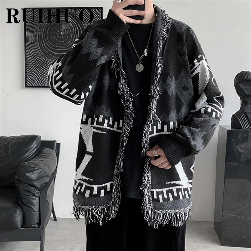 Striped Wool Cardigan Men Clothing Korean Fashion Mens Sweater Coats 2XL Arrivals 240809