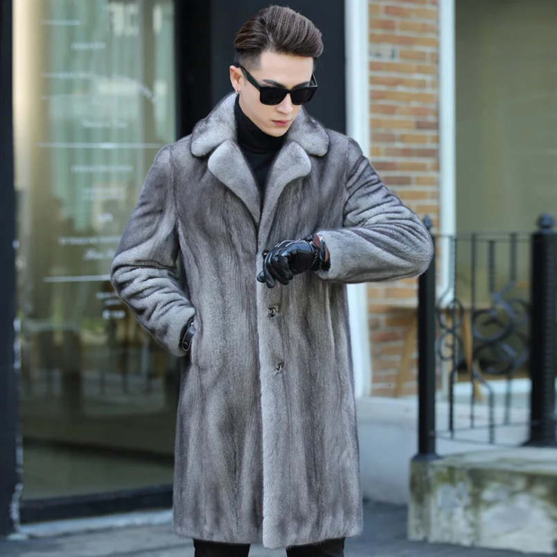 Artificial mens fur coat winter mens ultra-thin trend s mink coat fashion set collar long windproof mens clothing 241113