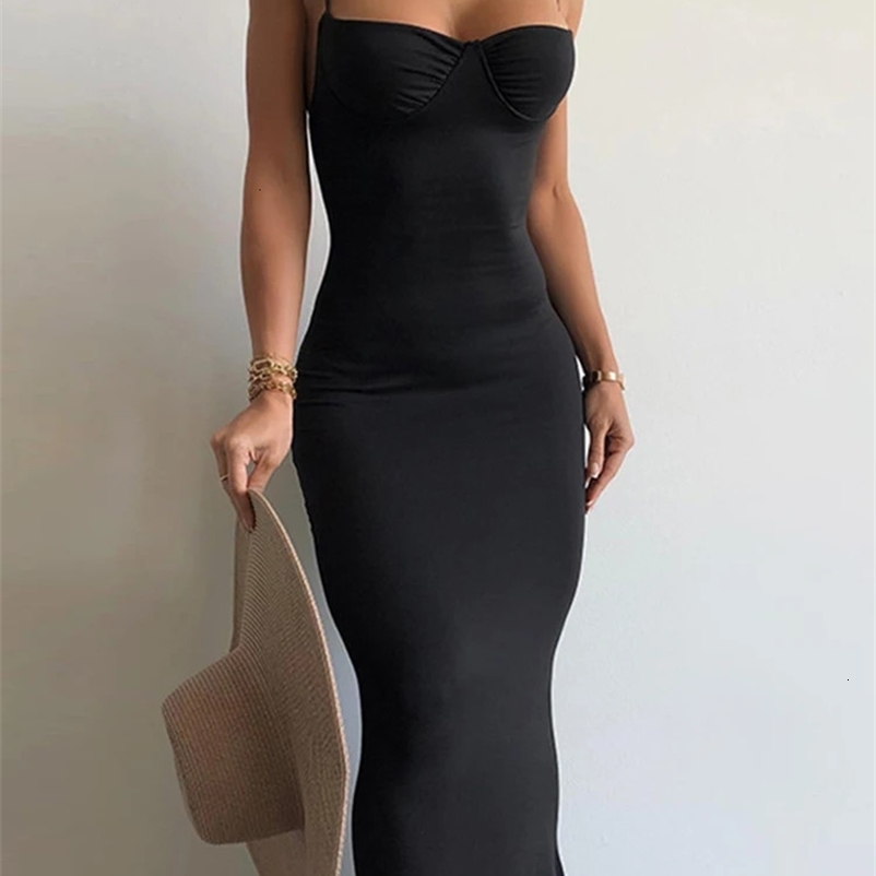 Dulzura Solid Black Backless Long Dress For Women Bodycon Sexy Slim Maxi Dress Party Club Outfits Summer Wholesale Items 240319