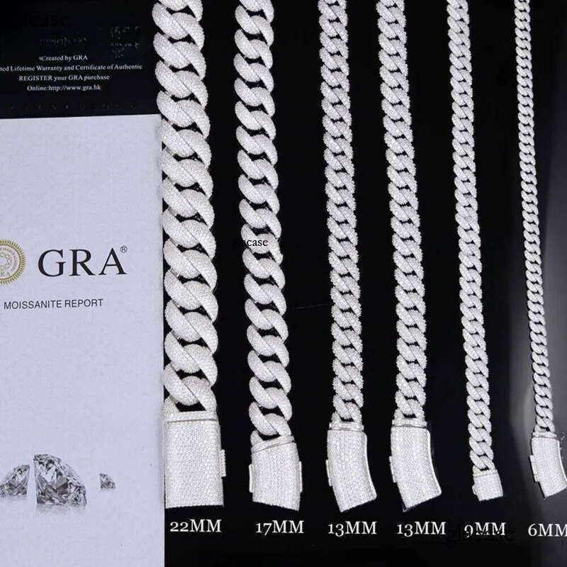 High designer braceletIced Out 6mm-13mm Vvs Moissanite Dia S Sterling Sier Cuban Link Chain for Mens Hiphop Jewlery
