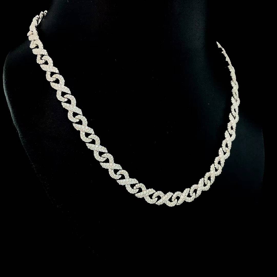 Lifeng Jewelrys Luxury 925 Sterling Silver Diamond Bracelet 14mm Moissanite 2 Rows VVS Rose Gold Link Stylish Necklaces Parties