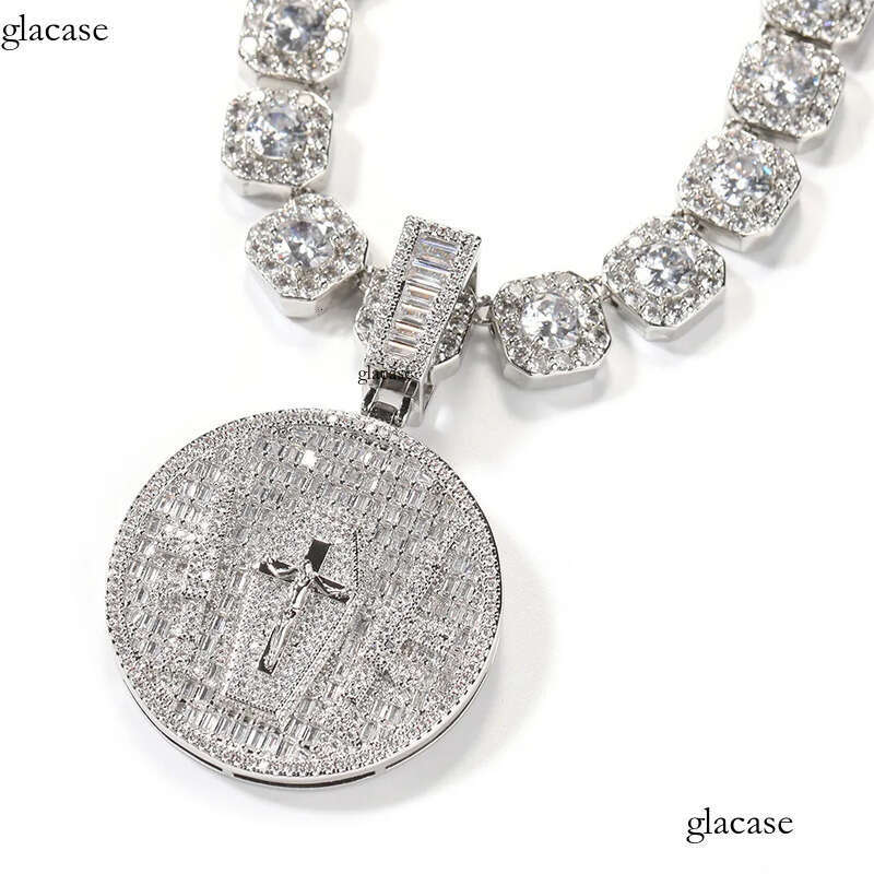 Hip Hop Jesus Cross Pattern Pendants Necklace TopBling White 5A Zircon Religious Jewelry