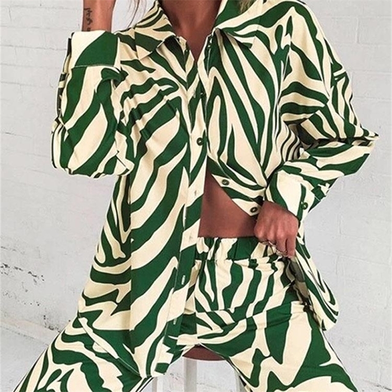 Women's Two Piece Pants Women Stripe Loose Shirt Pants Two Piece Set Elegant Long Sleeve Blouses Matching Wide Trousers Suit Summer Trouser Suits