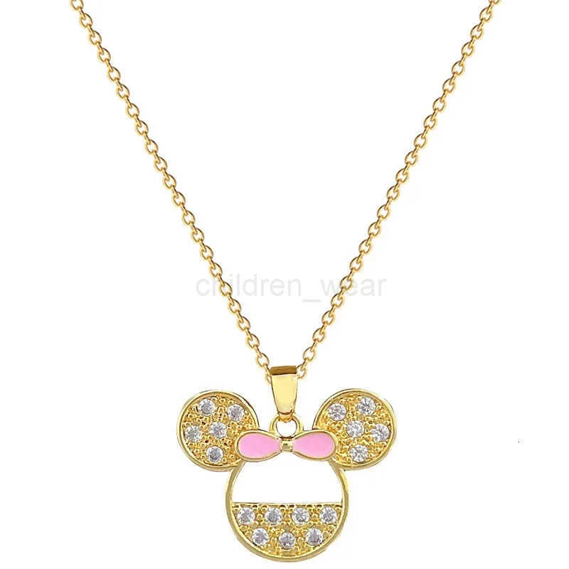 Disney Stainless Steel Cartoon Pink Bowknot Minnie Mouse Necklace for Women Girls Lovely Cute Accessories Cosplay Gifts for Kids H250925