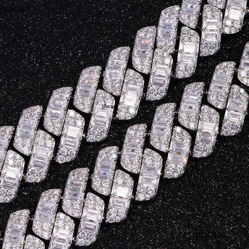 Factory wholesale men's necklace Vvs Moissanite k Necklace Custom Iced Baguette Straight e Cuban Chain Hip Hop Sier Jewelry