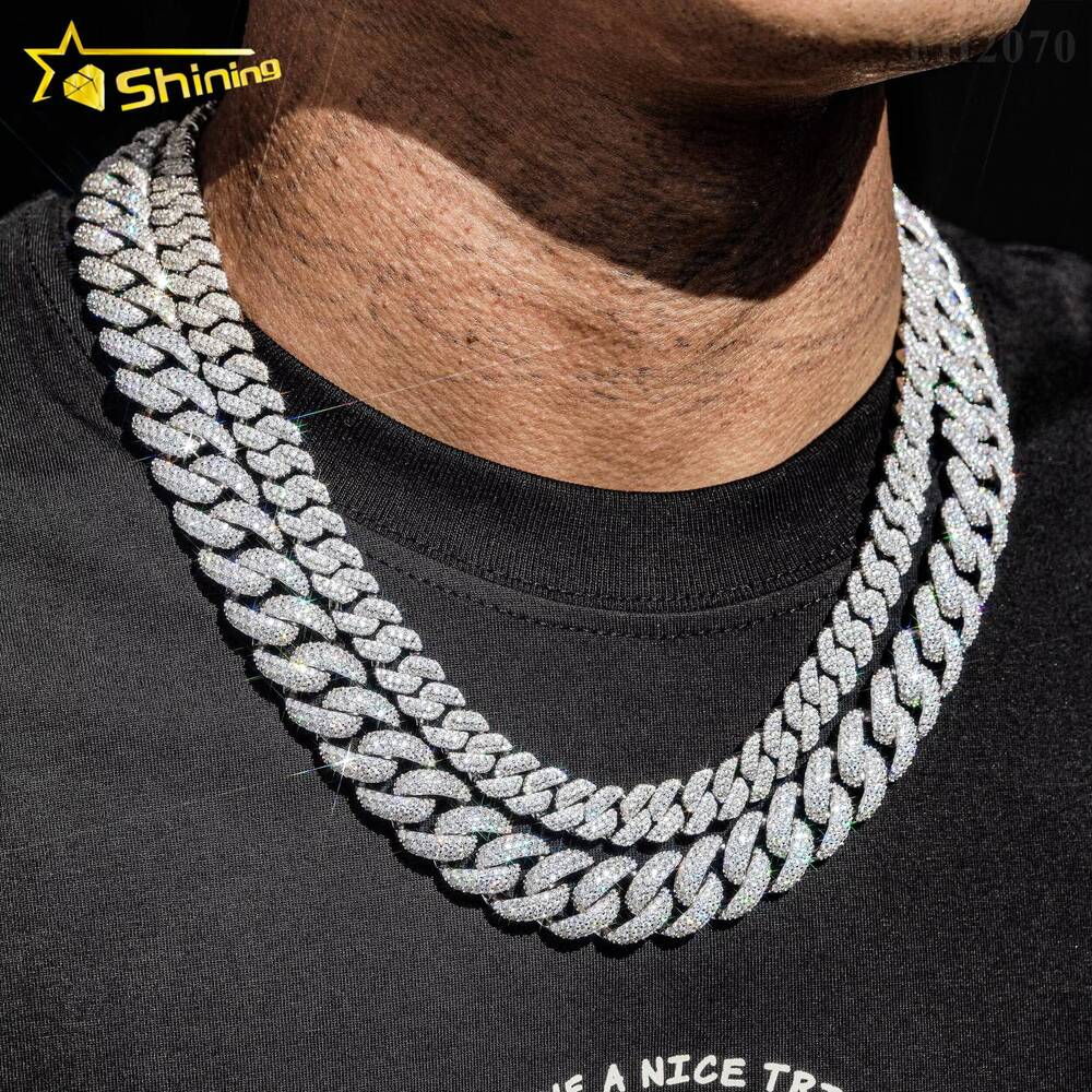 Hot Selling RTS Fine Jewelry Hip Hop Necklace Gold Plated 925 Silver 10MM VVS Moissanite Cuban Link Chain