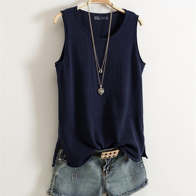 Camisoles Tanks Cotton and linen fitted tank top for women's summer I shape sleeveless knit bottom shirt worn loose top solid 230410