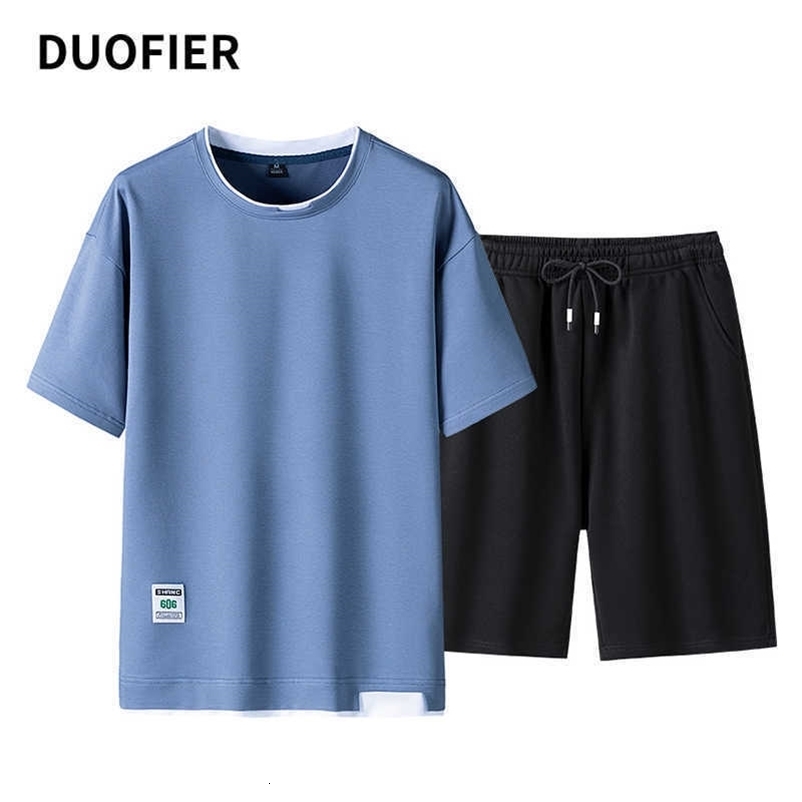 Men Solid Color Tracksuit Set T-shirt+Shorts Summer Fashion Clothing Men 2 Piece Set Men Suits Short Sleeve Short Set Summer 210603