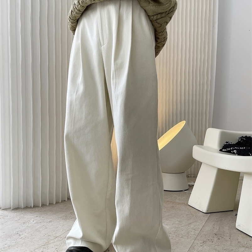 Women's Pants Capris HanOrange Floor Mopping Trousers Women Wide Leg Pants Cotton Casual Spring Autumn Simple Wide High Waist Milk White / Brown 